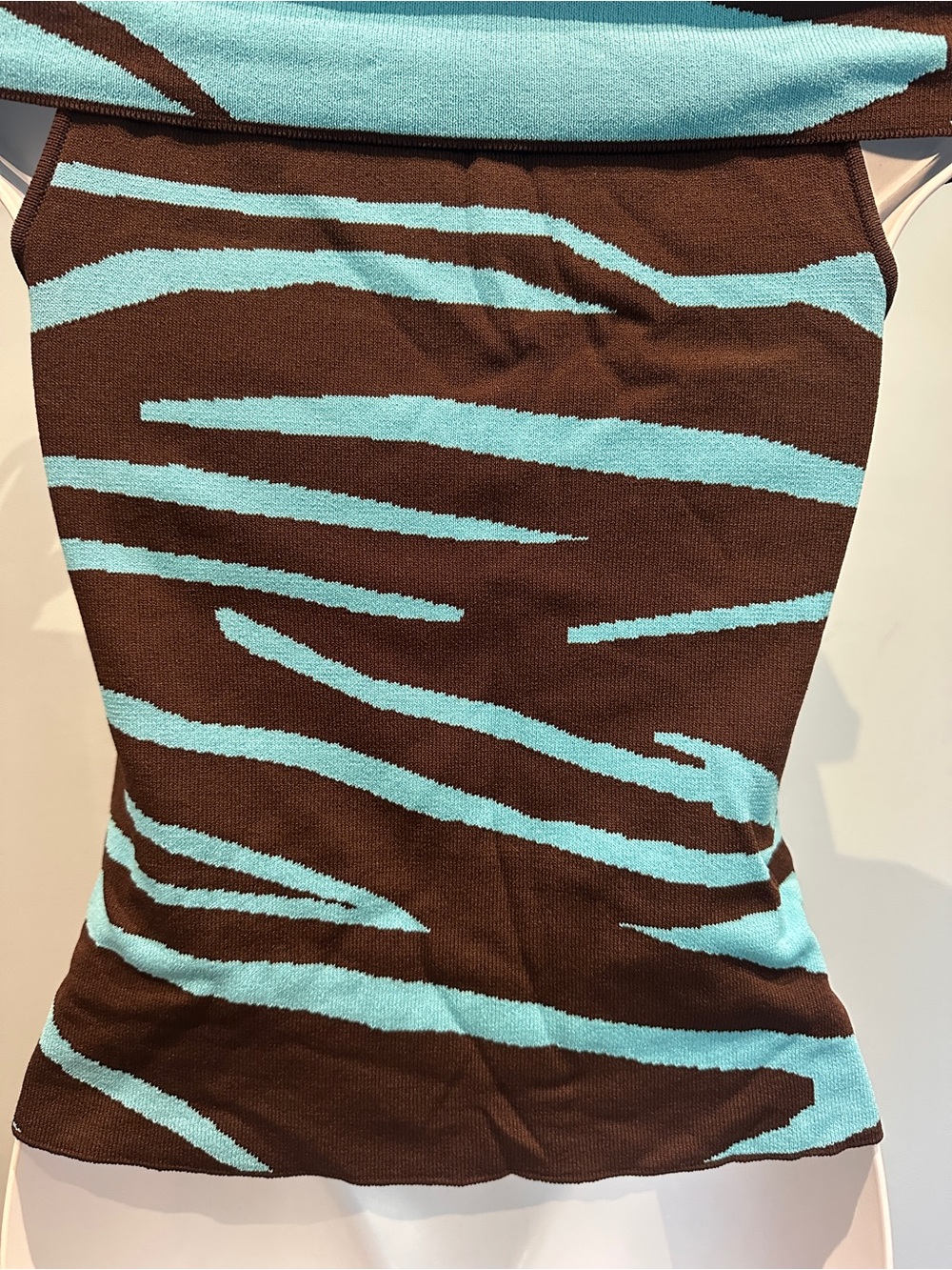 Venini Petite Blue and Brown Y2K Off Shoulder Top Blouse Asymmetrical Size PP - Picture 9 of 11